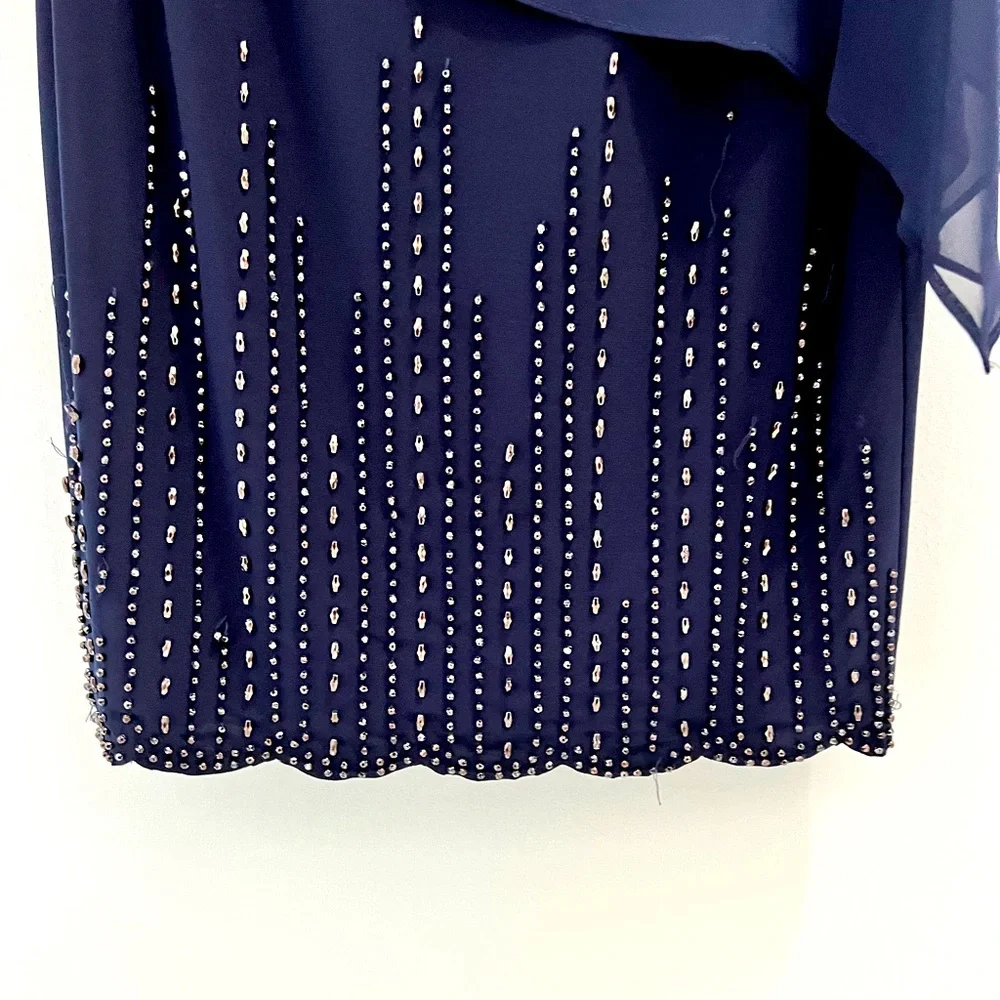 DJ-JAZ cocktail dress in NAVY BLUE size 4 beaded scalloped edge cocktail dress